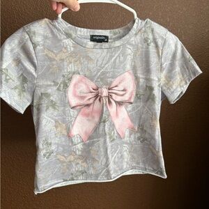 Kids camo and Pink Bow Top